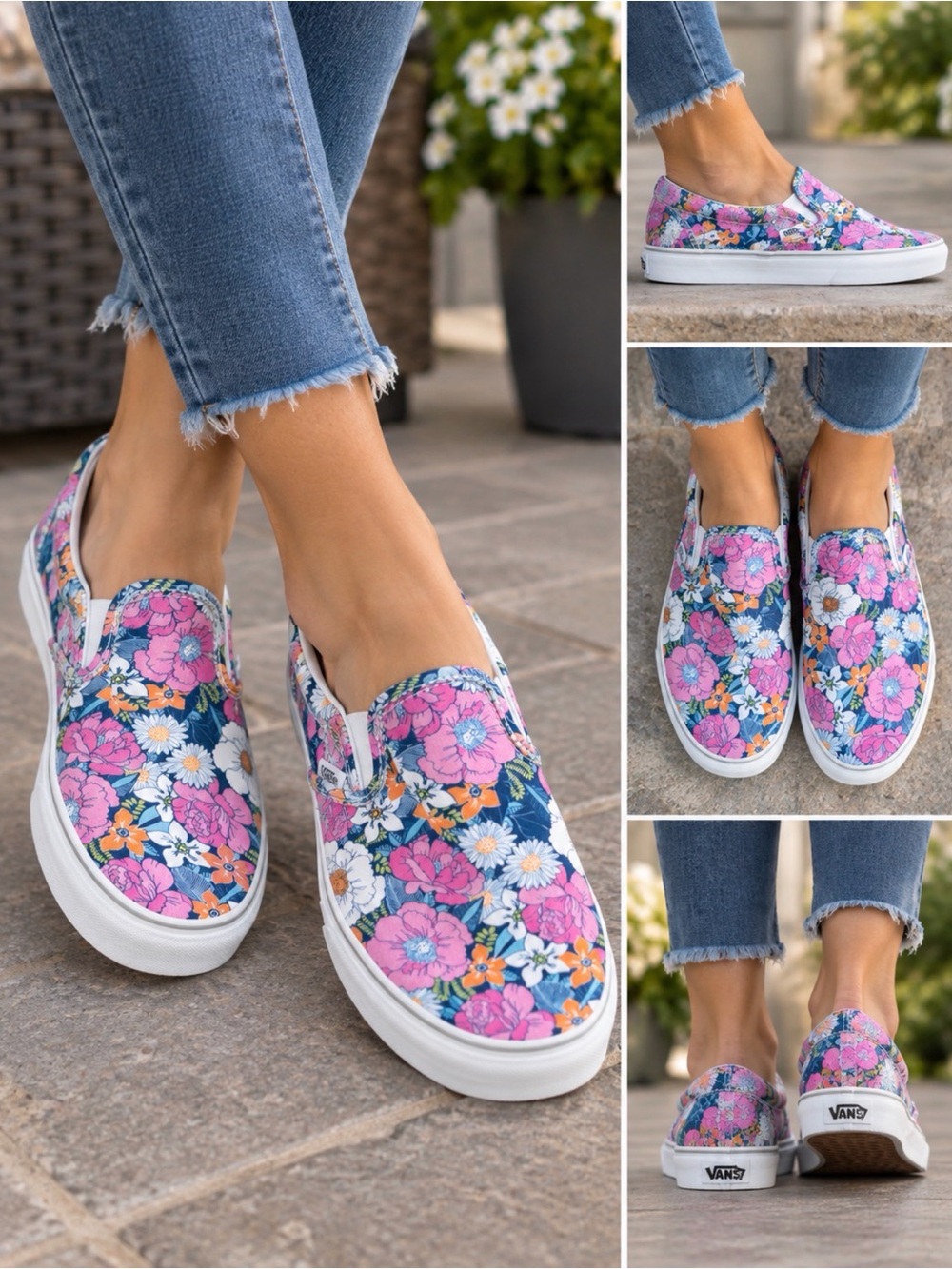 Vans Classic  Slip-On Shoe Pink Floral women 12.0US  Men’s 10.5US